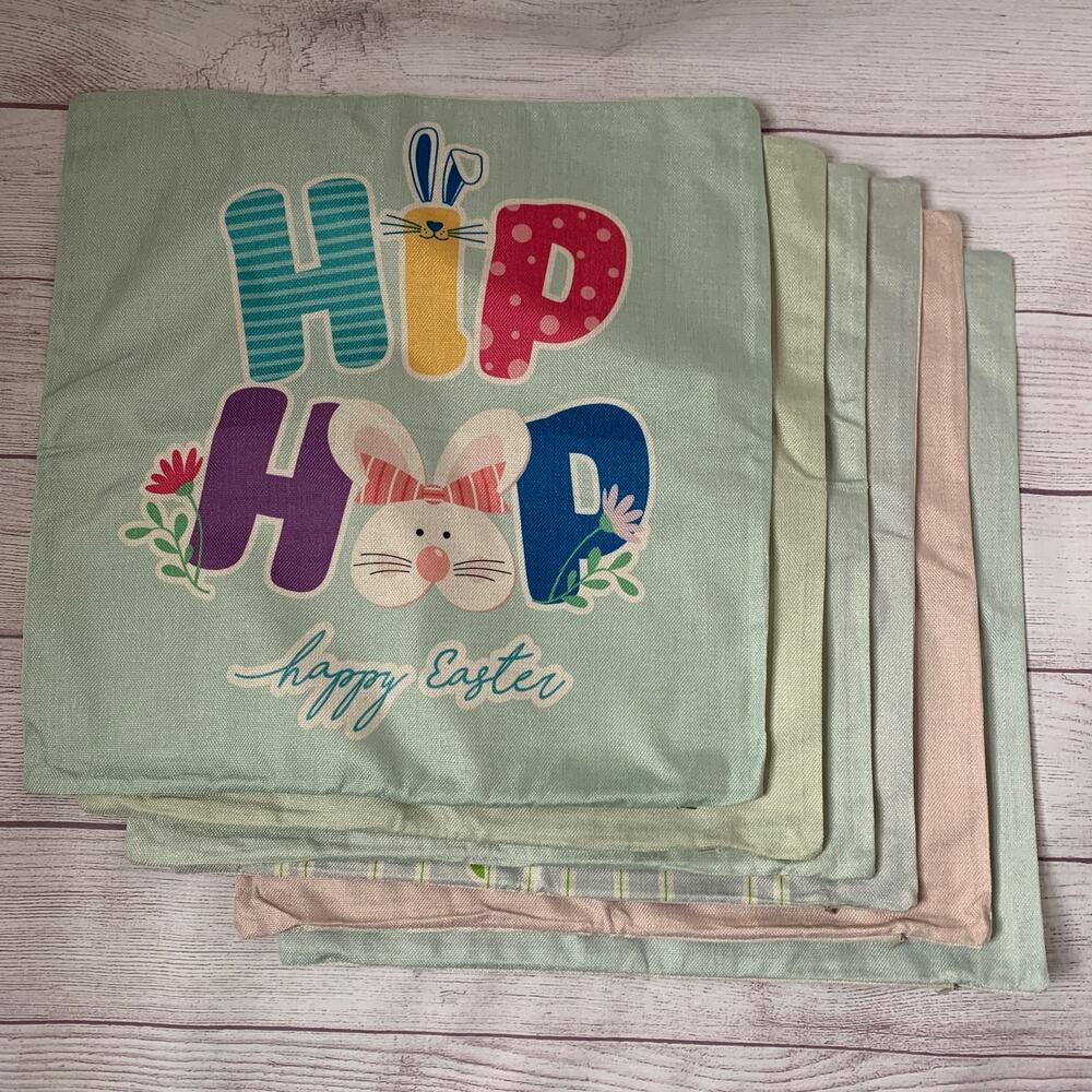 Easter Pillowcases Set of 6 Throw Pillow Covers Bunny Rabbit Eggs Gnome 18x18"